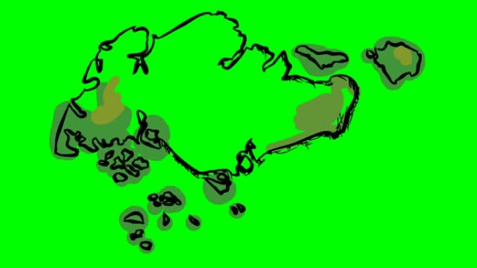 新加坡在绿屏孤立白板上绘制彩色地图