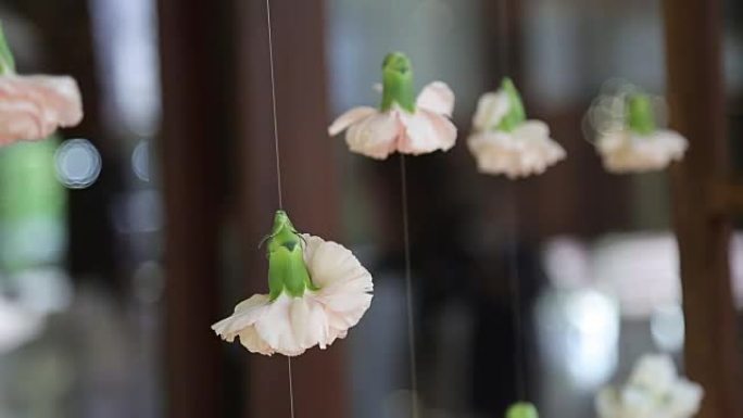 花蕾挂在线上作为婚礼装饰