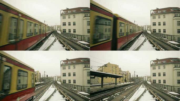 德国柏林，带S-Bahn火车的冬季城市景观