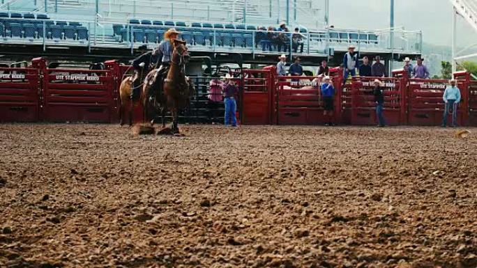 竞技场上的牛仔和牛仔骑着野马