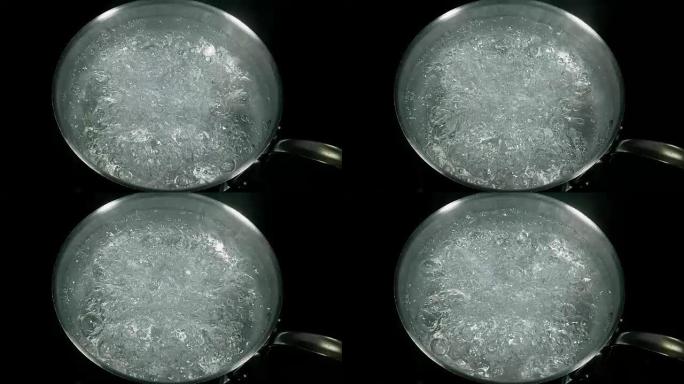 平底锅里的热开水，慢动作4K