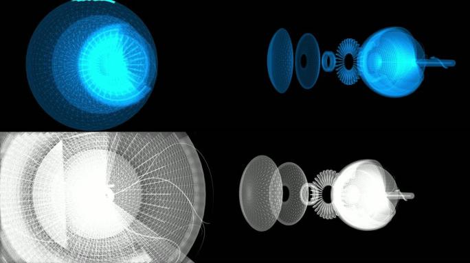 眼睛结构用蓝色数字交联缩小旋转