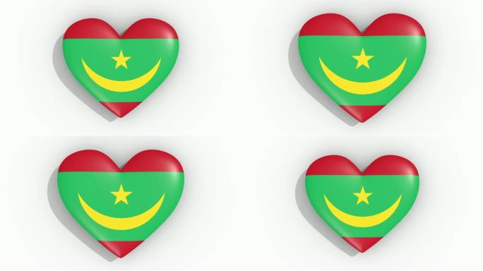 毛里塔尼亚国旗的彩色心脏脉冲，循环