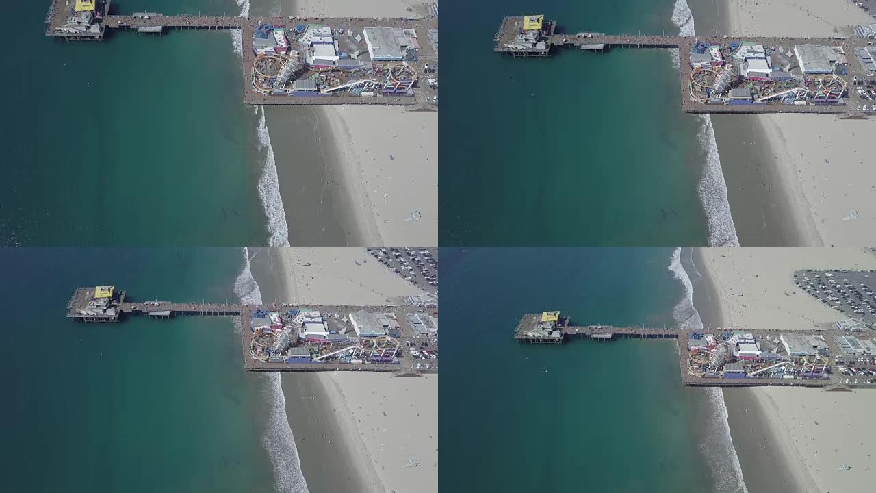 威尼斯海滩太平洋公园码头的空中无人机拍摄