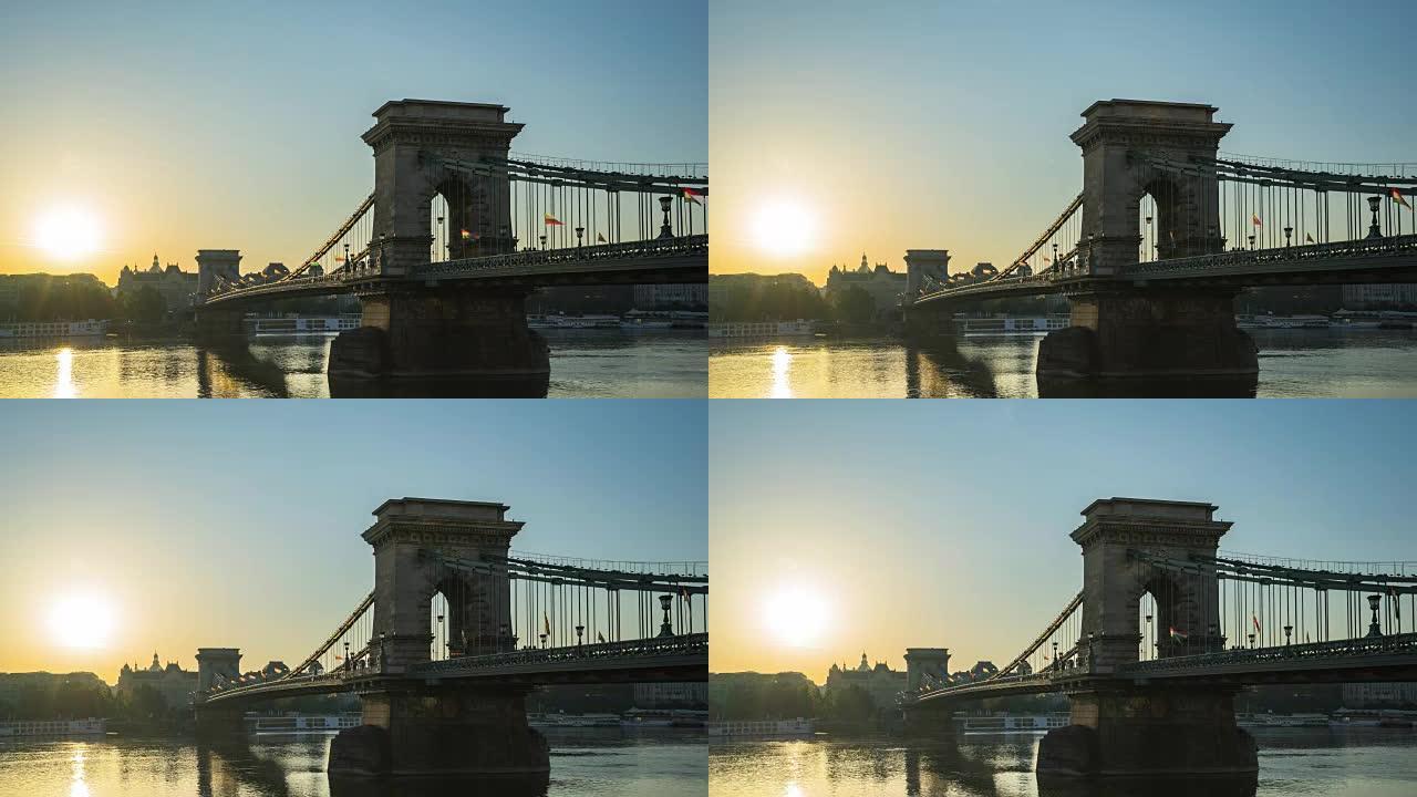 匈牙利布达佩斯链桥延时视频