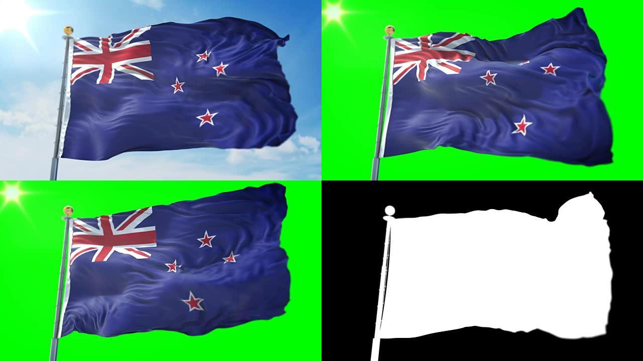 新西兰国旗无缝循环3D渲染视频。美丽的纺织布织物环摆动