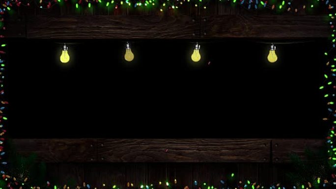 新年七彩灯和木制背景框架装饰品