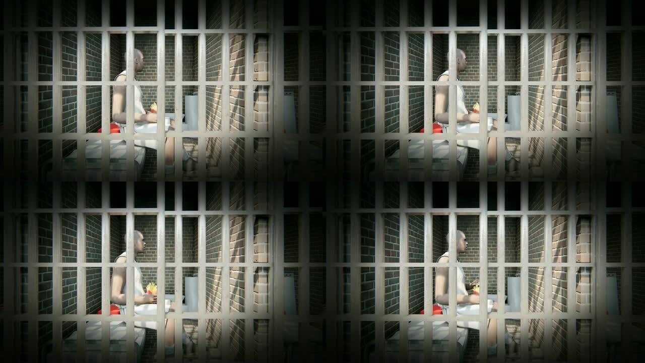 囚犯在牢房里吃薯条