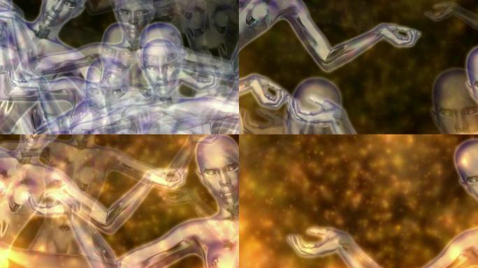 神秘冥想女性的数字粒子3D动画