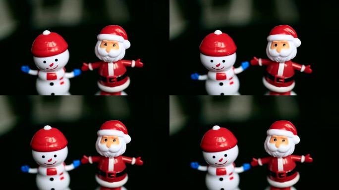 Santaclause，雪人，黑色背景，有趣，快乐