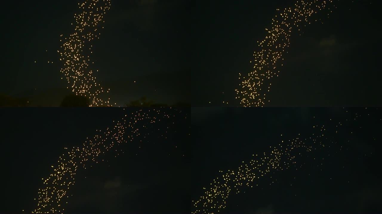 大众灯笼放飞易鹏loy klattong festival漂浮数千盏灯在泰国远去惊艳景色