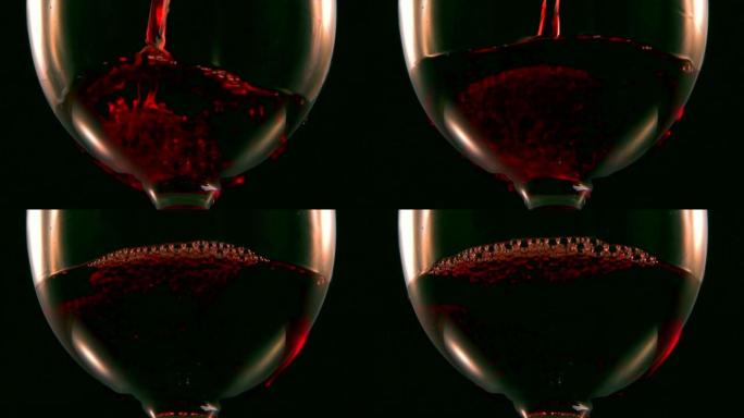 将红酒放入玻璃杯中的极端特写