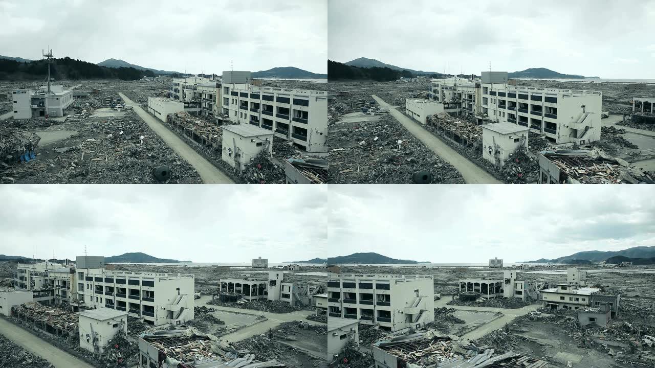 福岛被毁的建筑物-日本2011-鸟瞰图