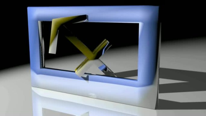 黄道射手座标志在方形蓝色框架内旋转-3D渲染视频