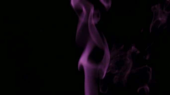 紫色蒸汽从上升。黑色背景上的蓝色烟雾。黑色背景下的烟雾慢慢漂浮在太空中。慢动作。