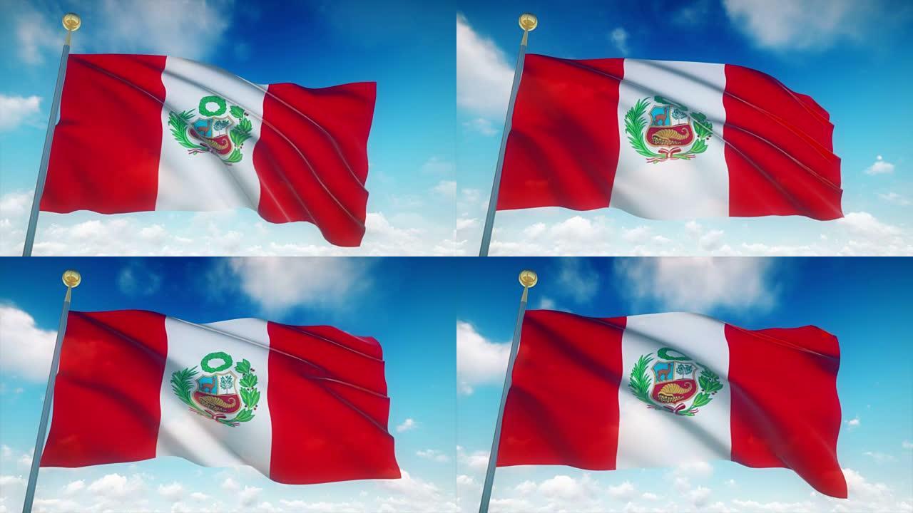 4k高度详细的秘鲁国旗可循环