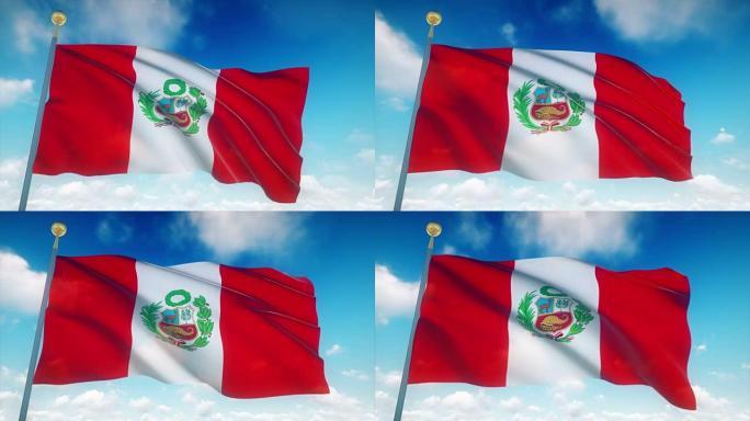 4k高度详细的秘鲁国旗可循环