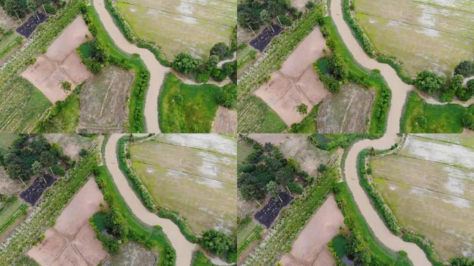 无人机拍摄了乡村和田间农场的鸟瞰图景