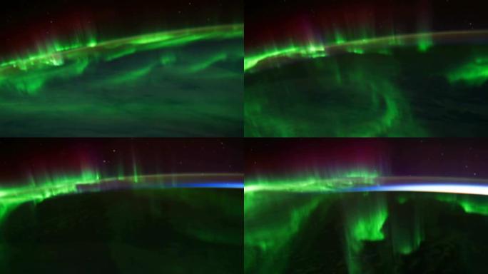 从太空看到的北极光。剧照由美国宇航局约翰逊航天中心地球科学和遥感部门提供。作者的后期处理。