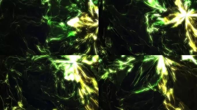 亮绿黄色液体波浪形分形视频动画