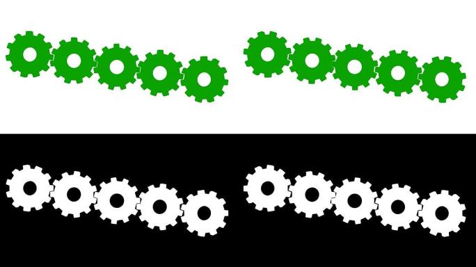 3 d动画齿轮在白色背景下旋转。阿尔法通道