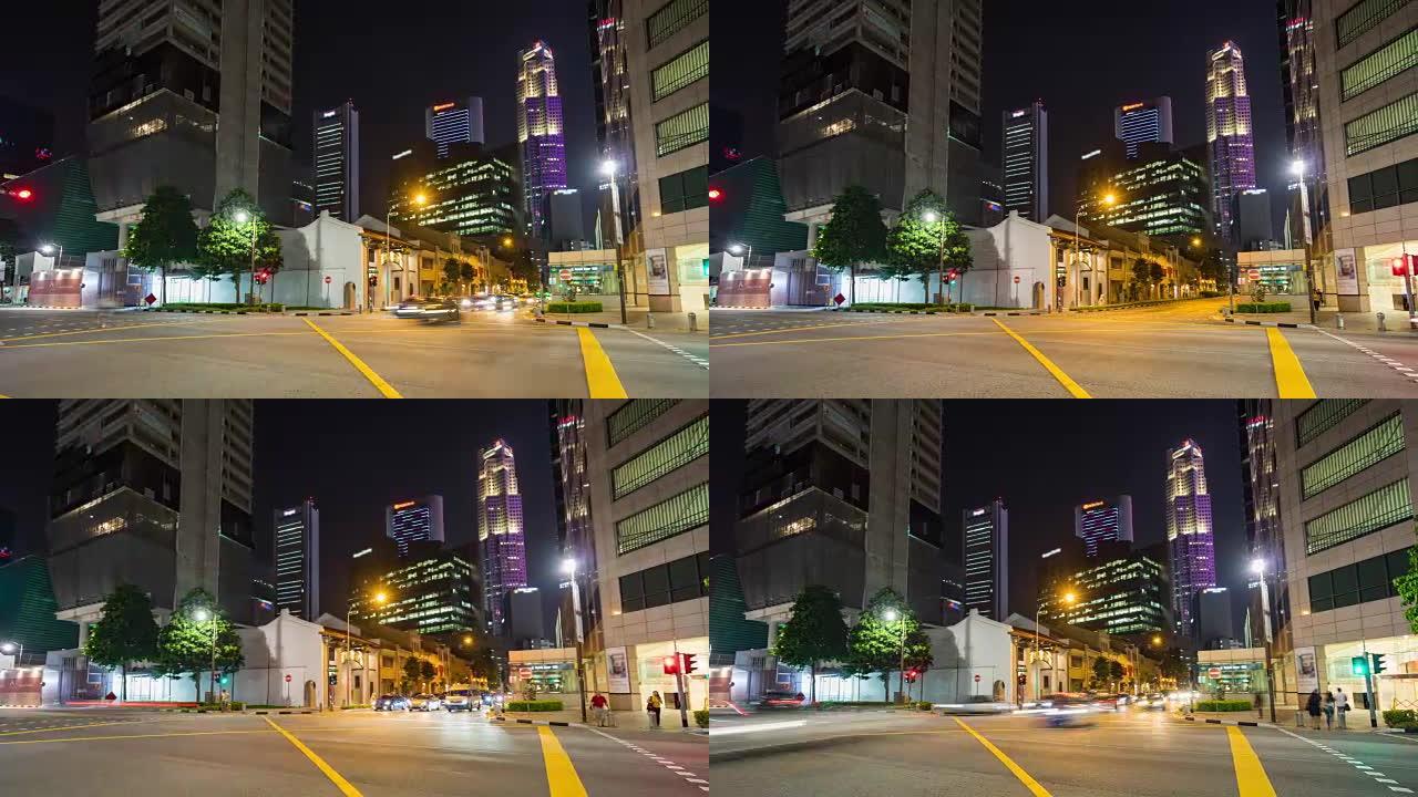 新加坡摩天大楼的彩色夜间交通，延时视频
