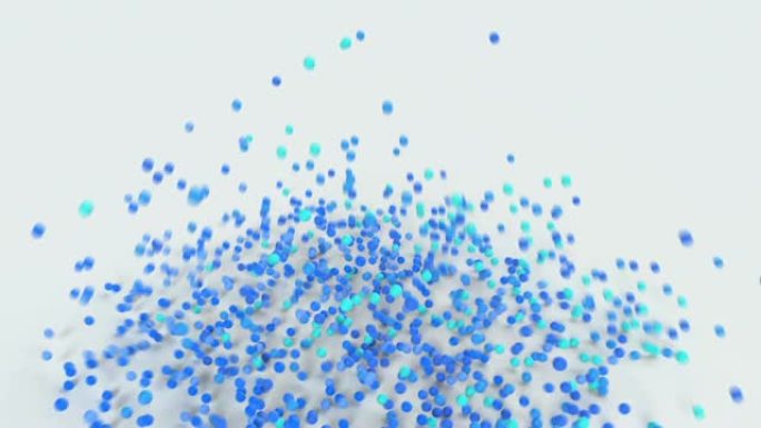 几个蓝色的球碰撞和摇摇欲坠的3D渲染动画