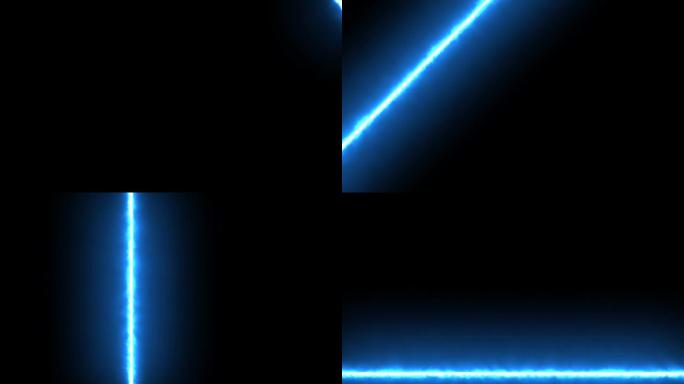 黑色背景上的多个水平，垂直和倾斜的蓝色激光线光led过渡运动，无缝循环