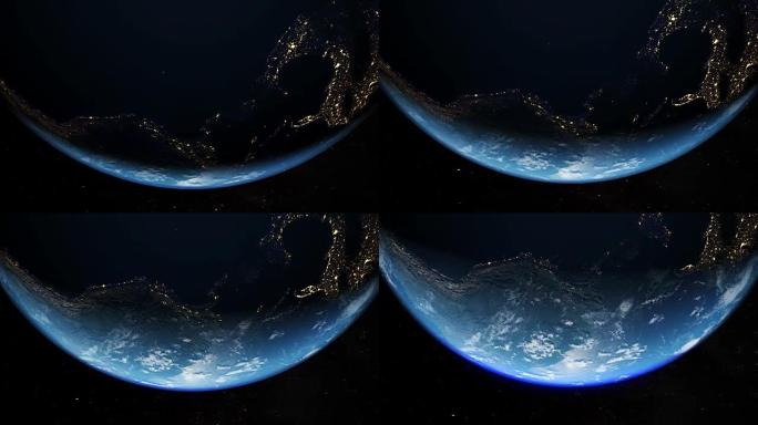 来自太空和日出的现实地球城市灯光