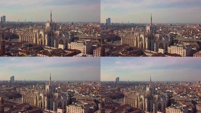 意大利米兰大教堂大教堂著名雕像的空中无人机镜头