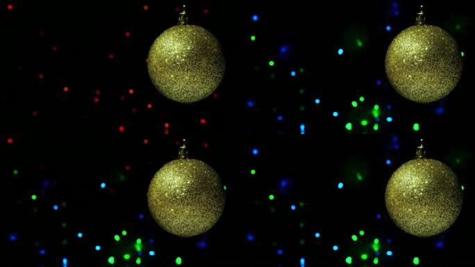 圣诞装饰金球在bokeh闪烁的花环背景
