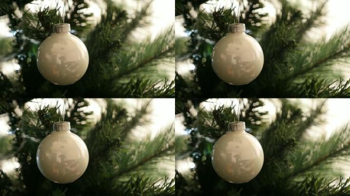 圣诞树特写反光米色小摆设4K 2160p 30fps超高清镜头-闪亮玻璃新年夜装饰装饰品3840x2
