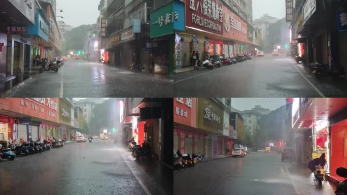 深夜城市雨中行驶城市风雨马路雨景车流雨滴