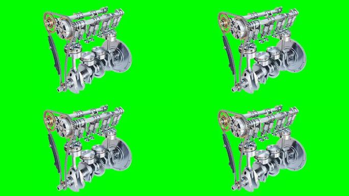 四冲程内燃机的动画。阿尔法通道。3D