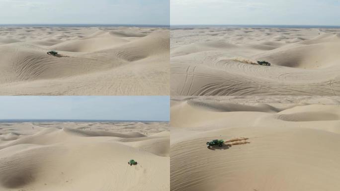 4k空中无人机沙丘越野车穿越沙漠