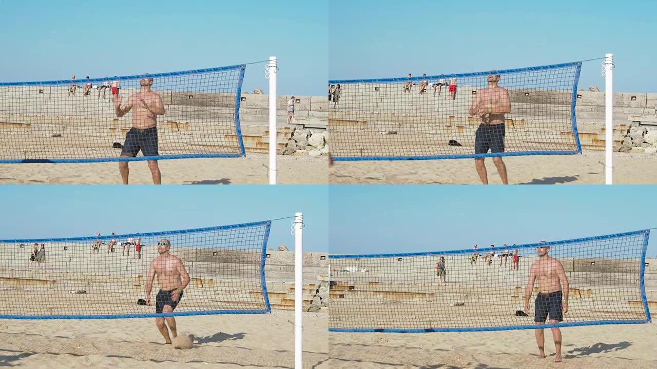 沙滩上的排球。