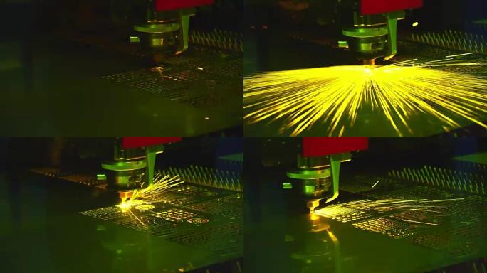 数控光纤激光切割机用火花灯切割金属板。现代钣金制造工艺。