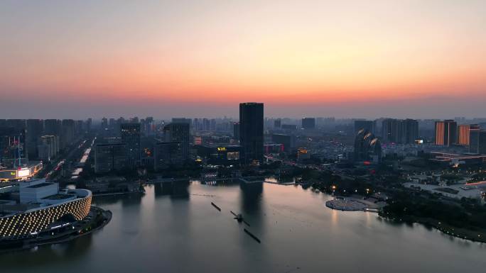 盐城聚龙湖航拍4k 夕阳落日