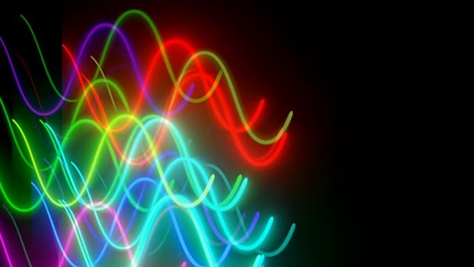 波浪形霓虹灯在黑暗空间中，计算机生成现代抽象背景，3d渲染