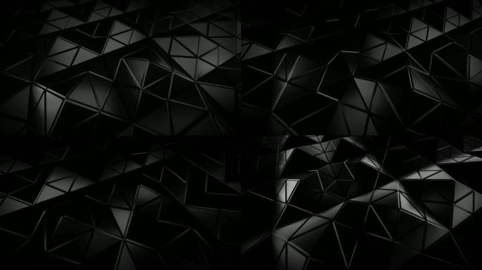 低多边形黑色结构，边缘锐利3D渲染无缝循环动画