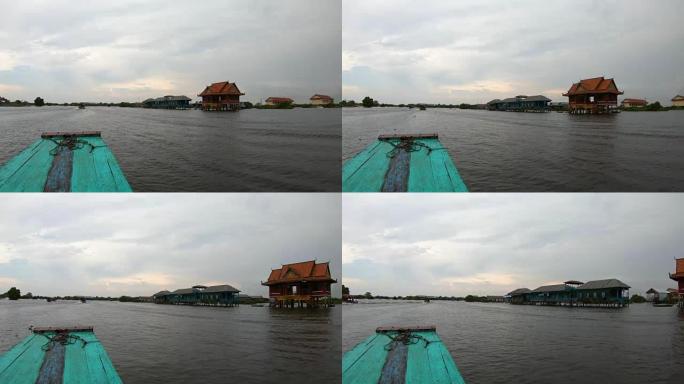 游船漂浮在柬埔寨暹粒洞里萨湖磅普鲁克