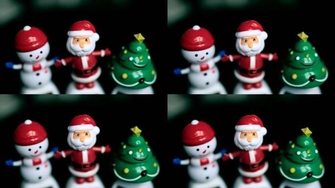 雪人，圣诞老人，圣诞树，黑色背景，有趣，快乐