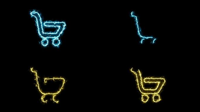 商店购物的标志，发光能量光环中的轮廓。两种颜色的解决方案