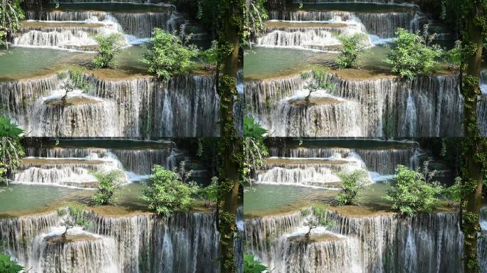 北碧府的华美Khamin瀑布，泰国美丽的瀑布