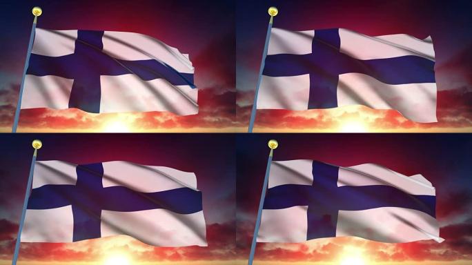 4k高度详细的芬兰国旗可循环