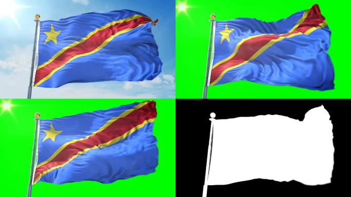 刚果民主共和国国旗无缝循环3D渲染视频。美丽的纺织布织物环摆动