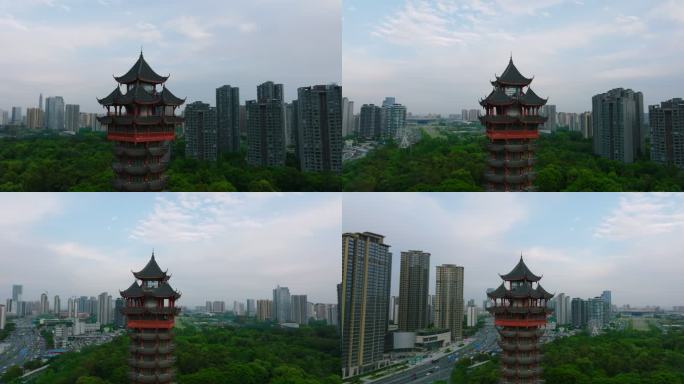 航拍成都塔子山公园春天都市风景