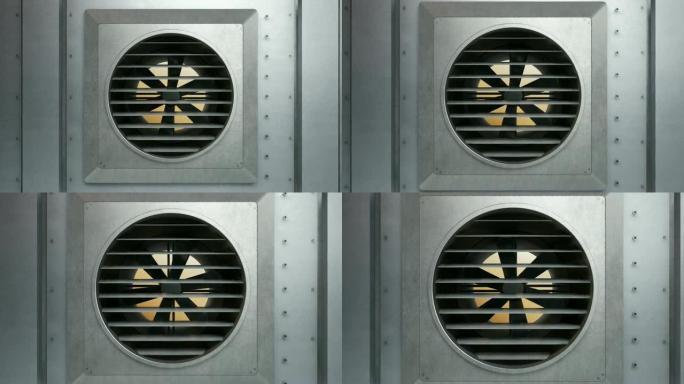 通风系统的工业风扇停止旋转。加热或冷却系统故障。60 fps动画。