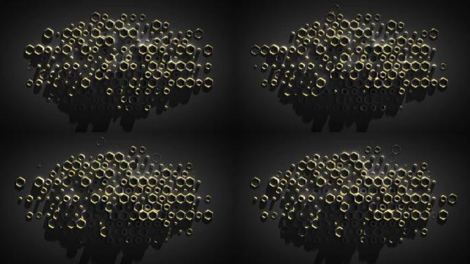 黑色六边形云无缝循环3D渲染动画