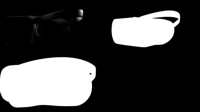 虚拟现实蒙版3d。未来就是现在。特写。带有alpha chanel的耳机过渡，透明，玻璃上的面罩。V